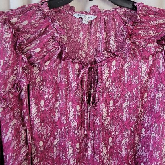 Vintage Ophelia Roe Large Feminine Blouse ruffled Tie Semi Sheer geometric Y2K - Picture 9 of 11